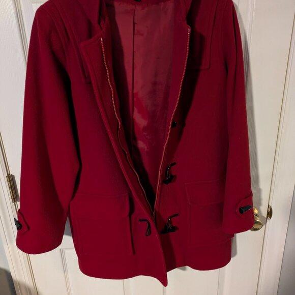 Braetan women's wool blend red toggle close lined coat with hood, size medium - Picture 5 of 7
